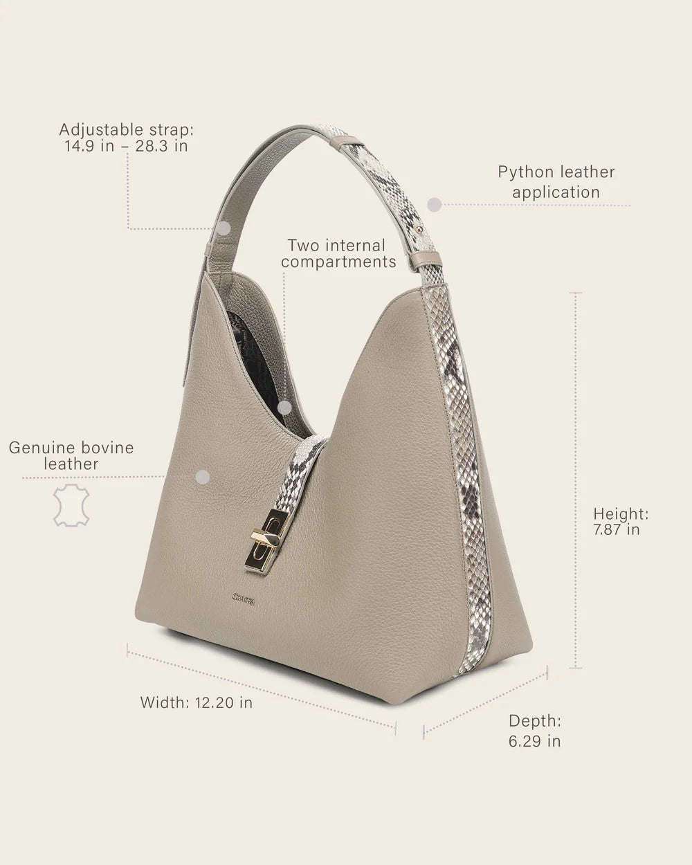 BOD4NPH - Cuadra gray fashion leather tote bag for women