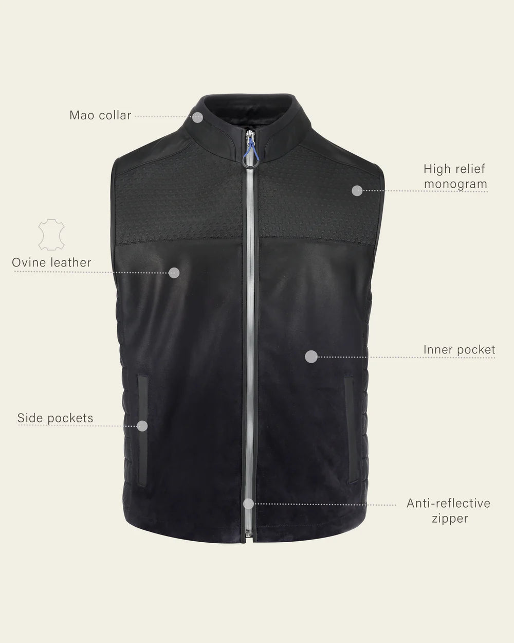 H412BOB - Cuadra blue casual fashion lambskin leather vest for men