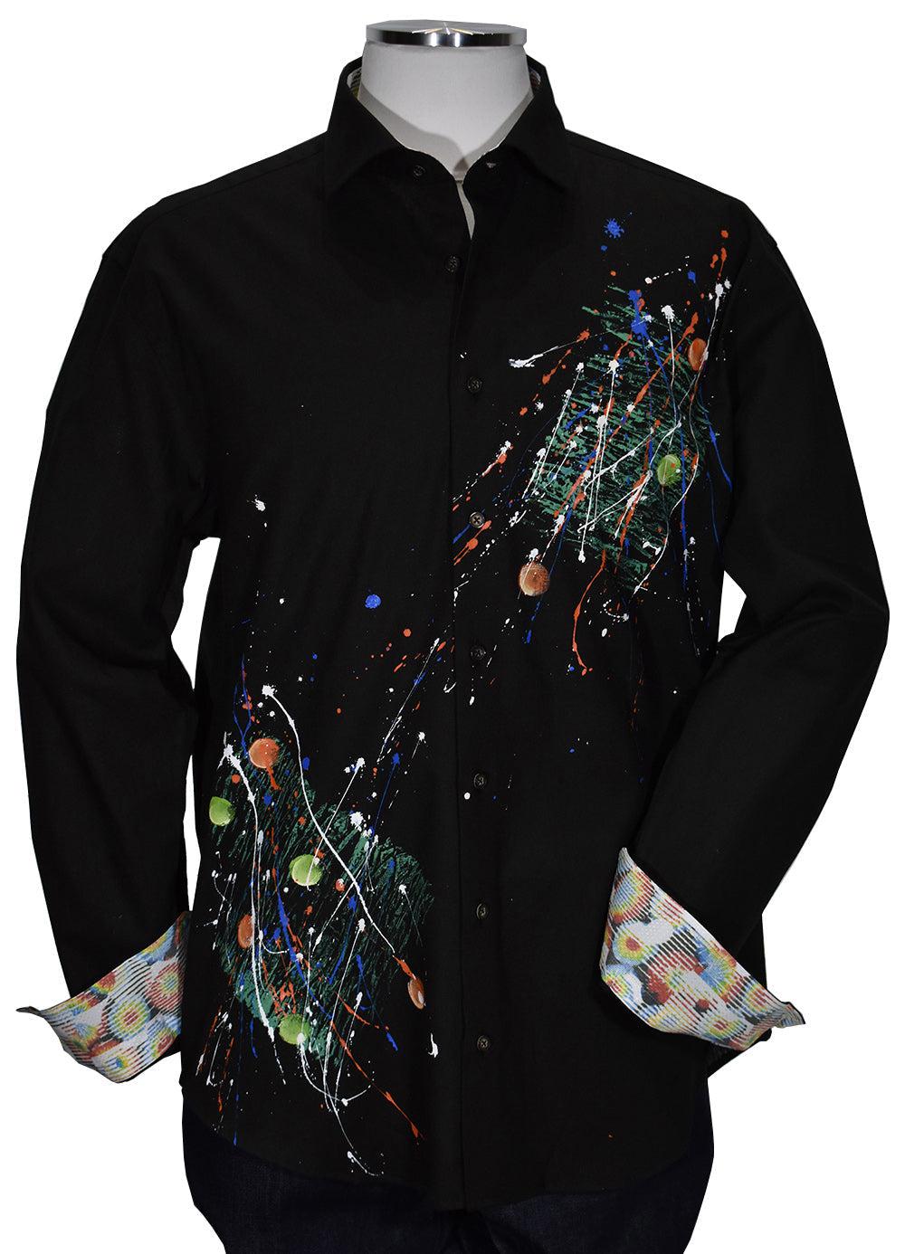 CM00325 - Cuadra black casual fashion cotton hand painted shirt for men-Kuet.us