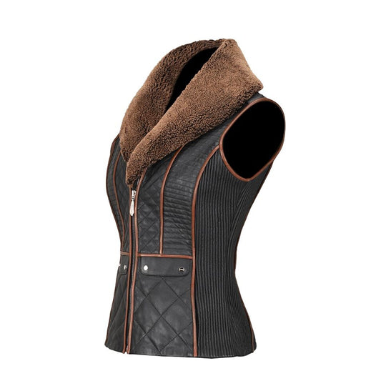 M301BOB - Cuadra Black casual fashion quilted lambskin leather vest for women-Kuet.us