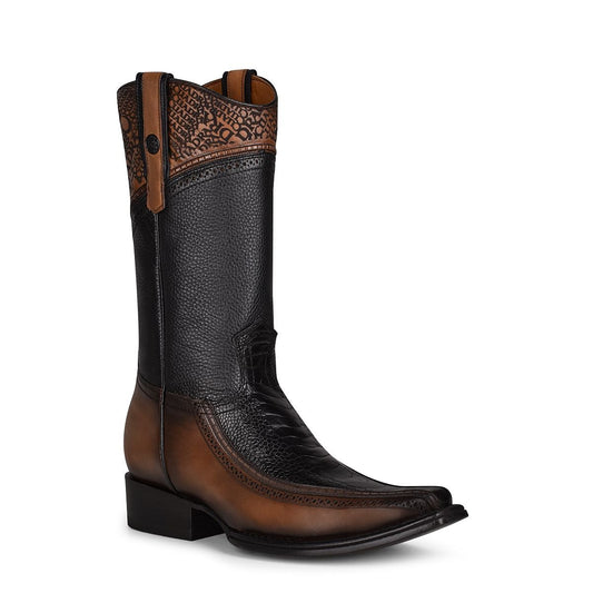 1B1DPT - Cuadra black casual cowboy ostrich leg leather boots for men-Kuet.us
