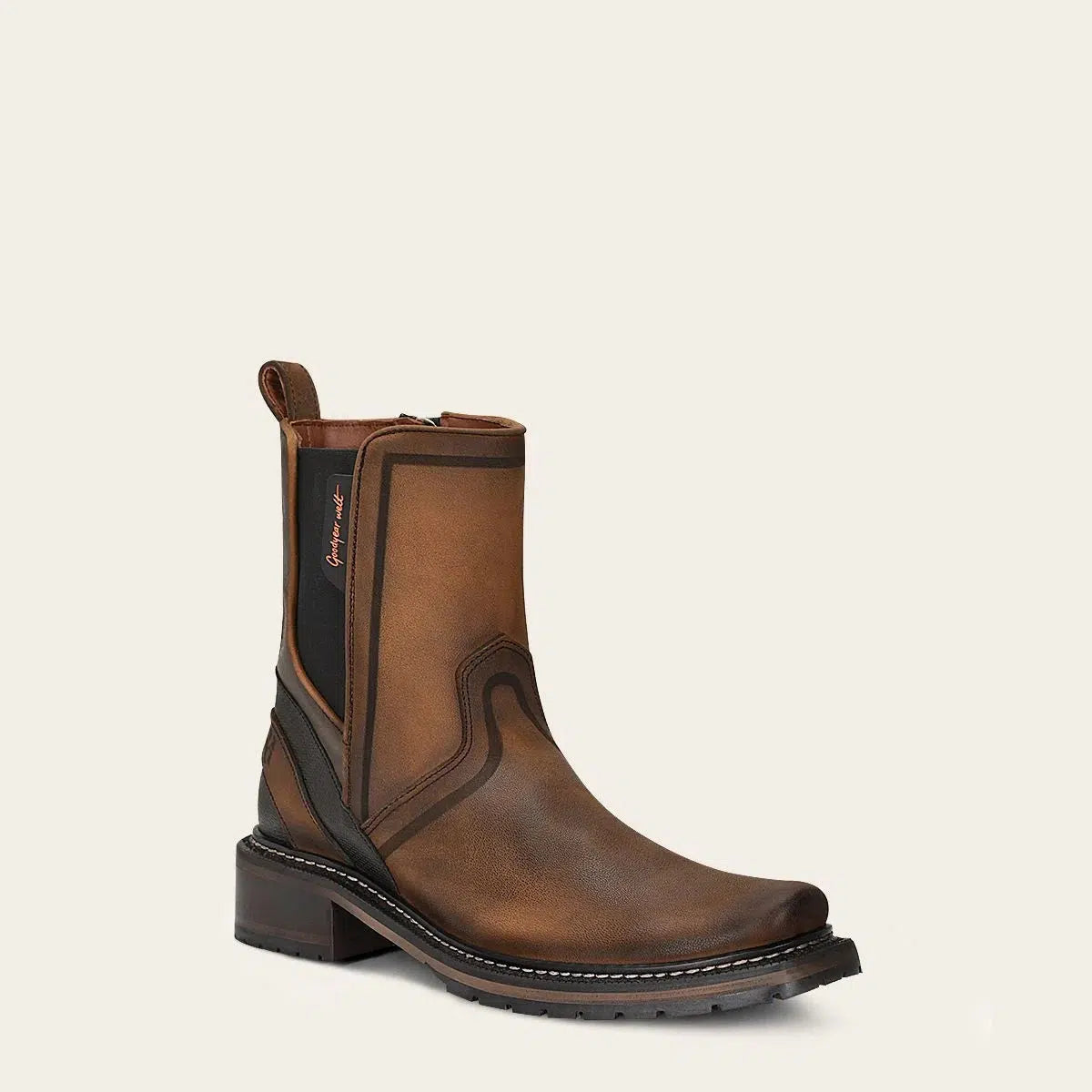 1J2ORS - Cuadra brown casual cowboy cowhide Chelsea ankle boots for men-Kuet.us