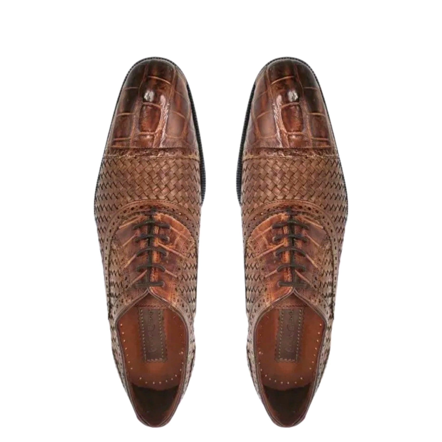 28FLPUE - Cuadra brown dress alligator woven oxford cap toe shoes for men-Kuet.us
