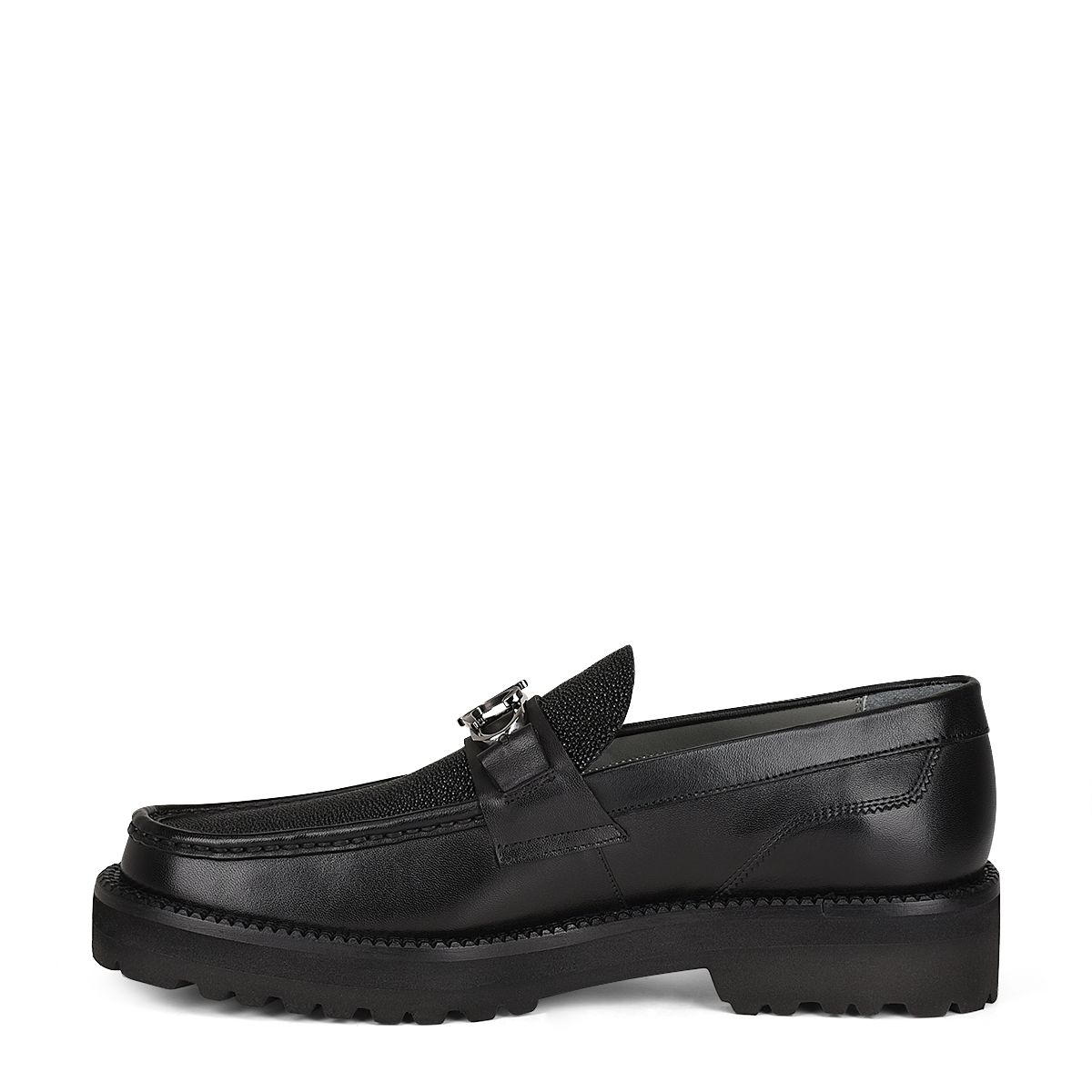 2D7MTTS - Cuadra black casual stingray leather platform bit moccasins for men-Kuet.us