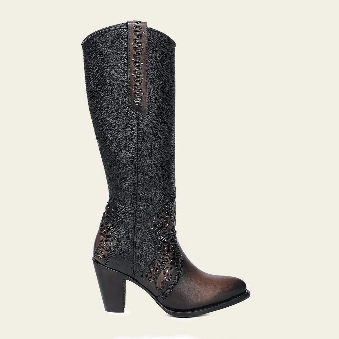 3F1CRS - Cuadra chocolate western cowgirl cowhide leather knee high boots for women