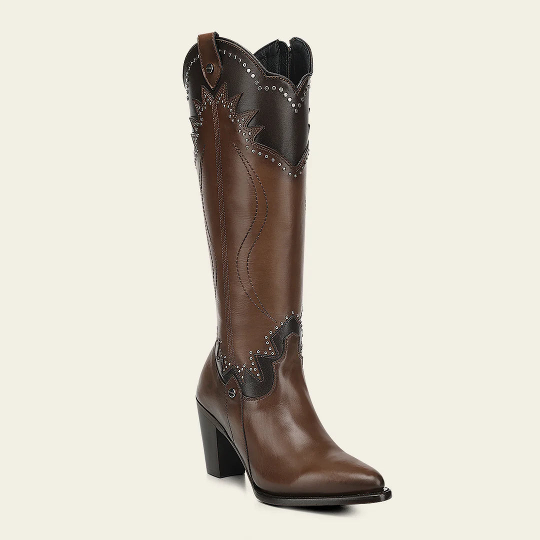 3F1JBE - Cuadra honey western cowgirl cowhide leather knee high boots for women