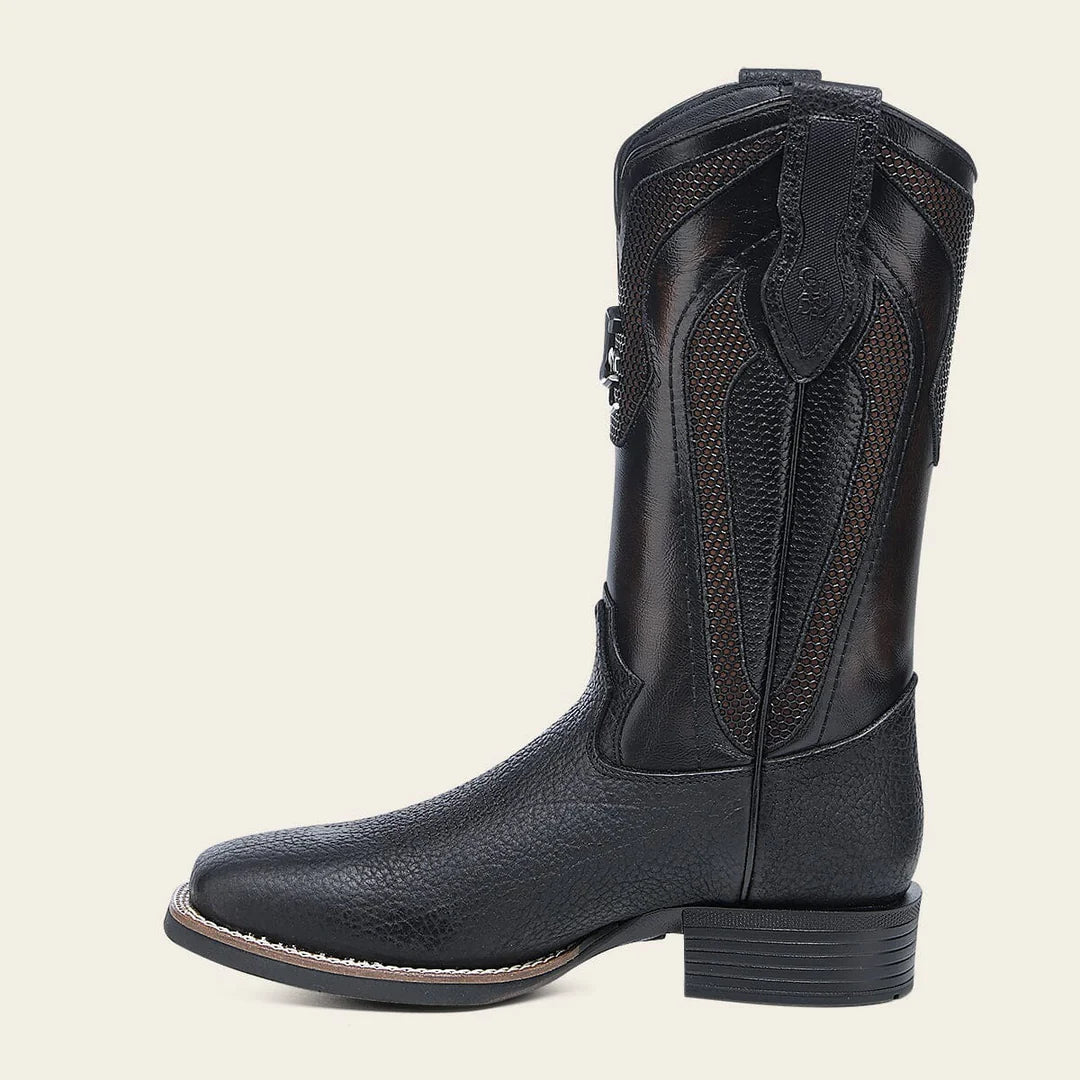 3Z2TBN - Cuadra black western cowboy rodeo bison leather boots for men