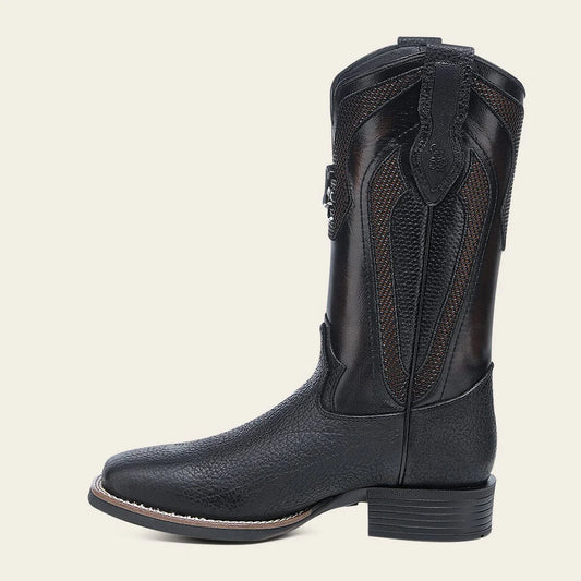 3Z2TBN - Cuadra black western cowboy rodeo bison leather boots for men