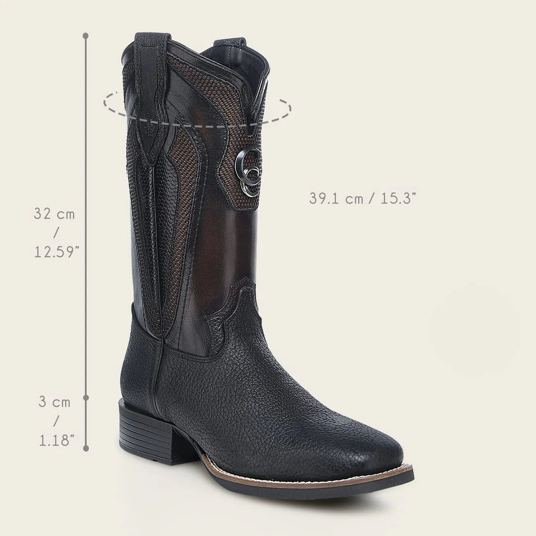 3Z2TBN - Cuadra black western cowboy rodeo bison leather boots for men