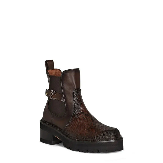 47WPBTS - Franco Cuadra brown casual fashion python skin combat boots for women-Kuet.us