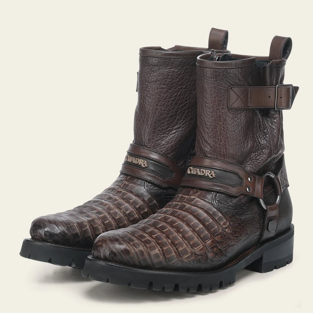 4D27FY - Cuadra brown dress casual caiman leather zip ankle boots for men