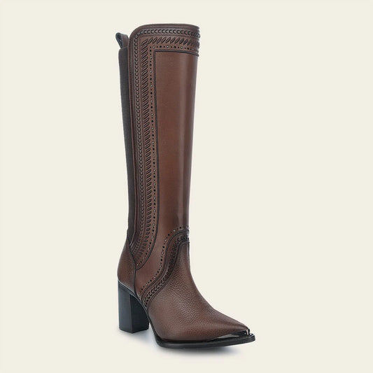4I16RS - Cuadra brown western cowgirl cowhide leather ankle boots for women