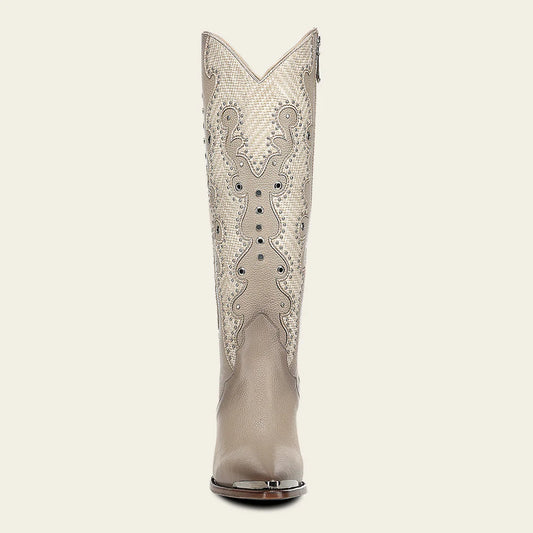 4I25RS - Cuadra beige western cowgirl cowhide leather ankle boots for women