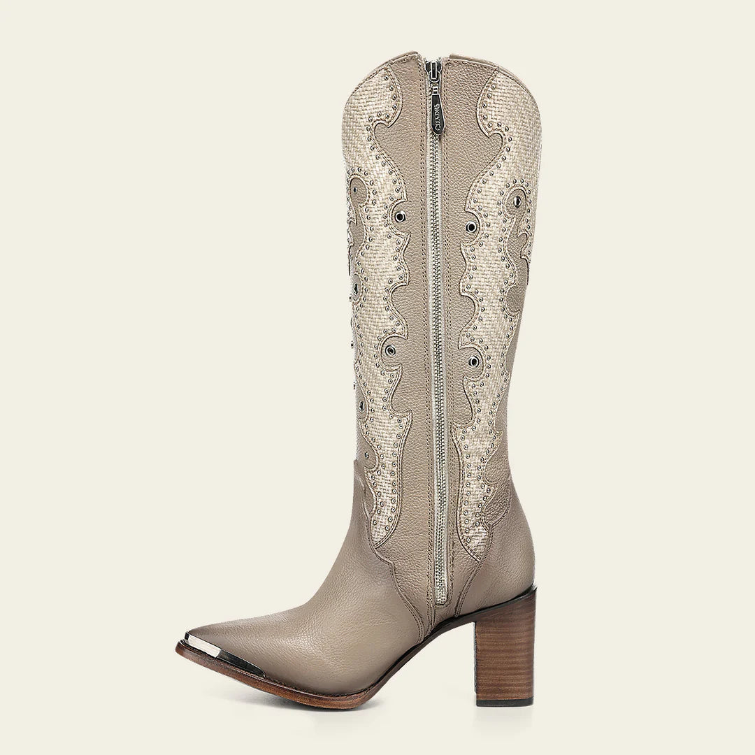 4I25RS - Cuadra beige western cowgirl cowhide leather ankle boots for women