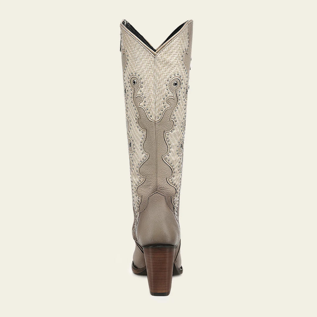 4I25RS - Cuadra beige western cowgirl cowhide leather ankle boots for women