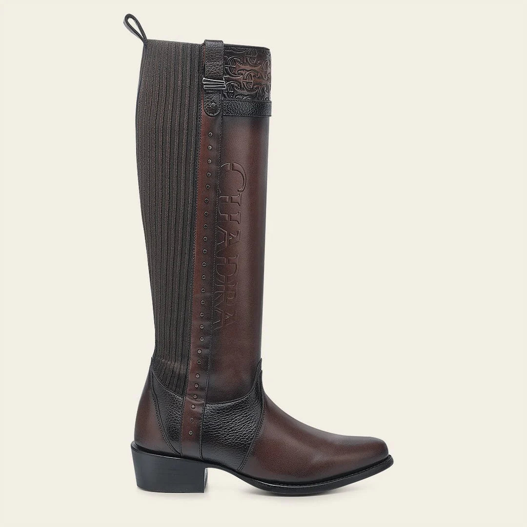 4X01RS - Cuadra chocolate casual fashion leather strapped tall boots for women