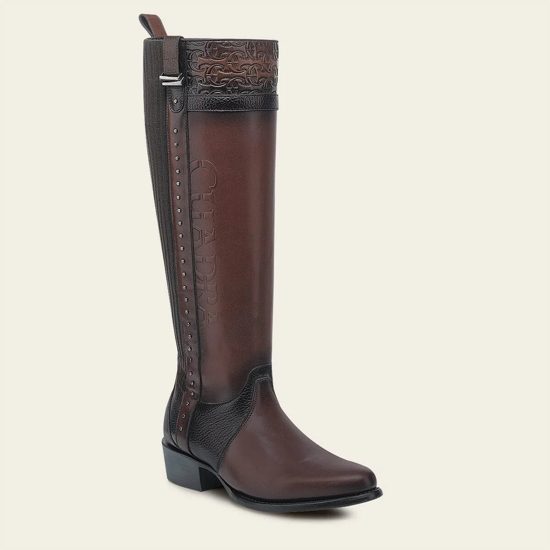 4X01RS - Cuadra chocolate casual fashion leather strapped tall boots for women