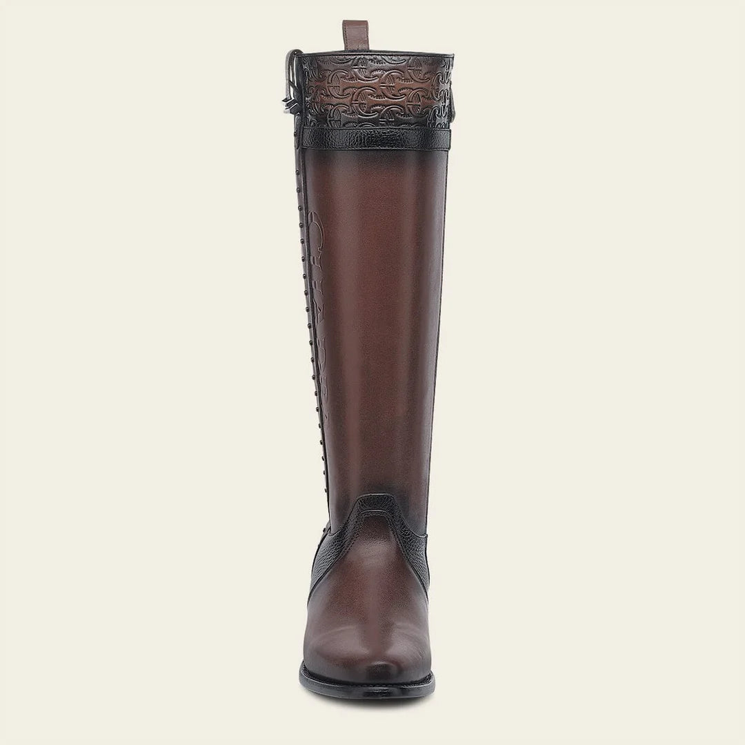 4X01RS - Cuadra chocolate casual fashion leather strapped tall boots for women