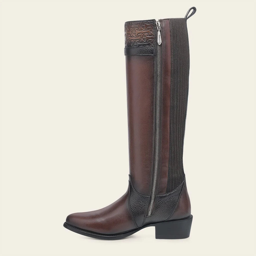 4X01RS - Cuadra chocolate casual fashion leather strapped tall boots for women