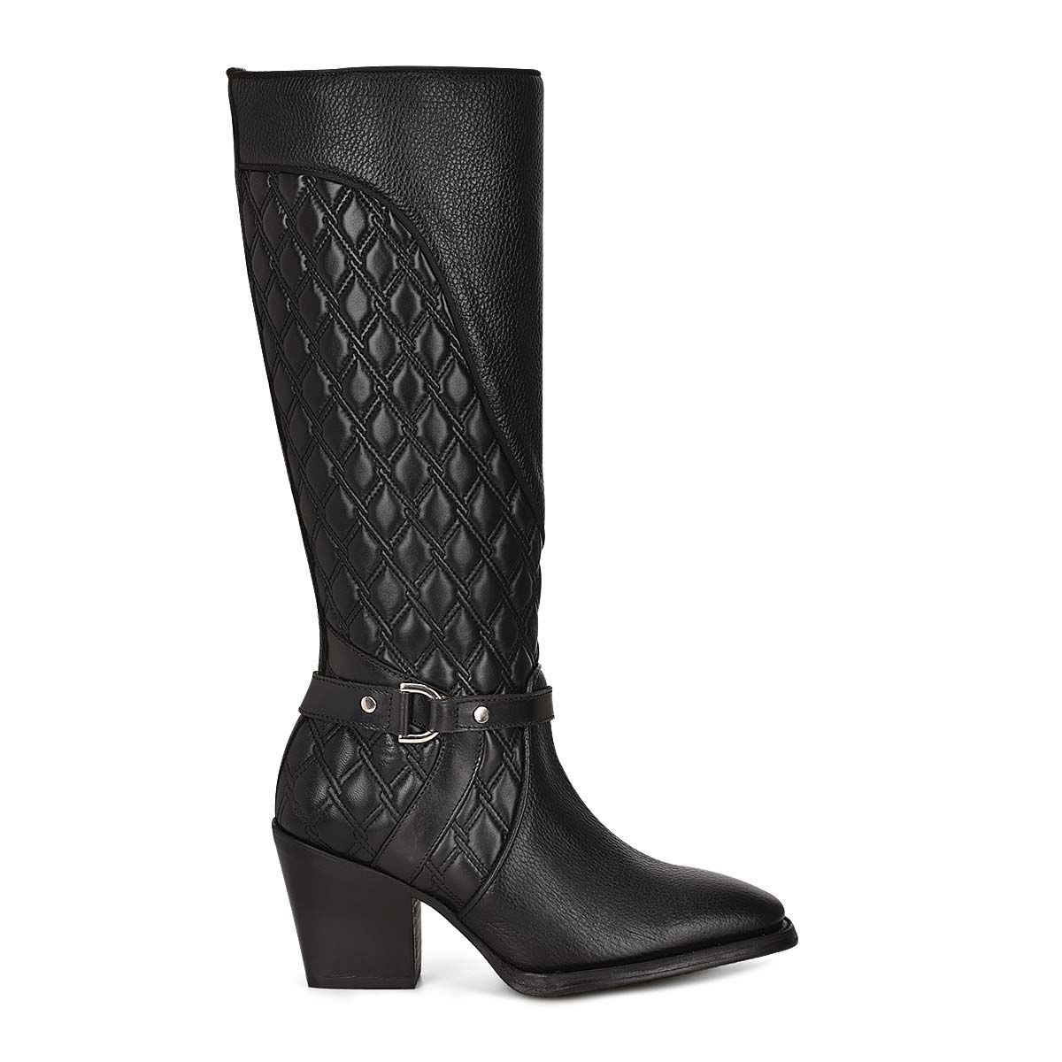 4P05RS - Cuadra black fashion cowhide leather strapped knee-high boots women-Kuet.us