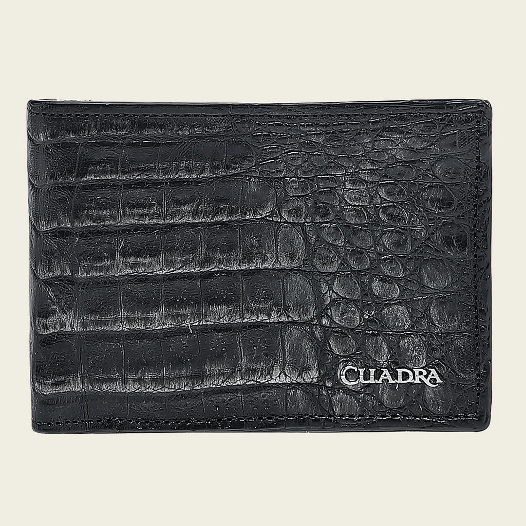 BC030FY - Cuadra black caiman leather bi fold wallet for men