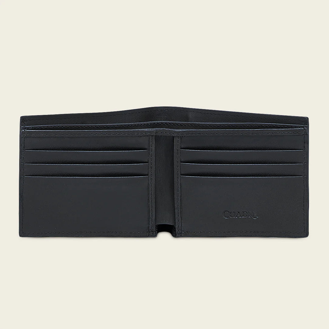BC030FY - Cuadra black caiman leather bi fold wallet for men