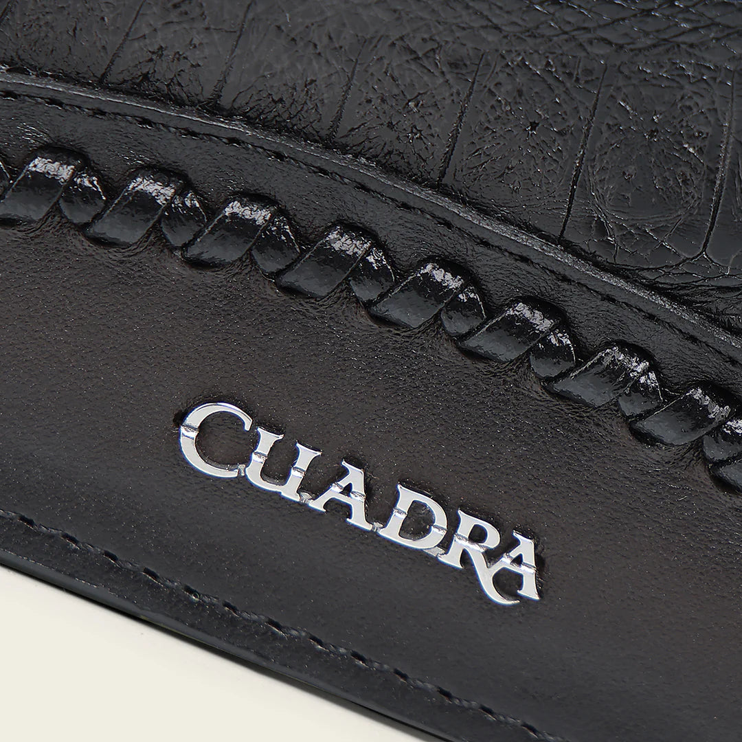BC042FY - Cuadra black caiman leather bi fold wallet for men