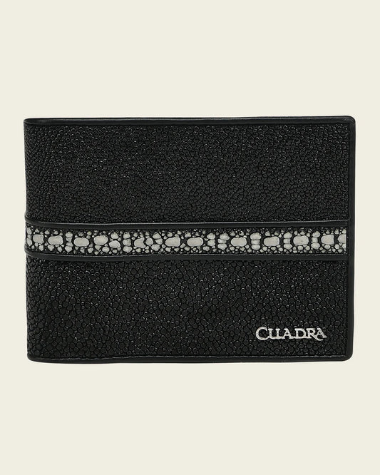 BC057MA - Cuadra black stingray leather bi fold wallet for men