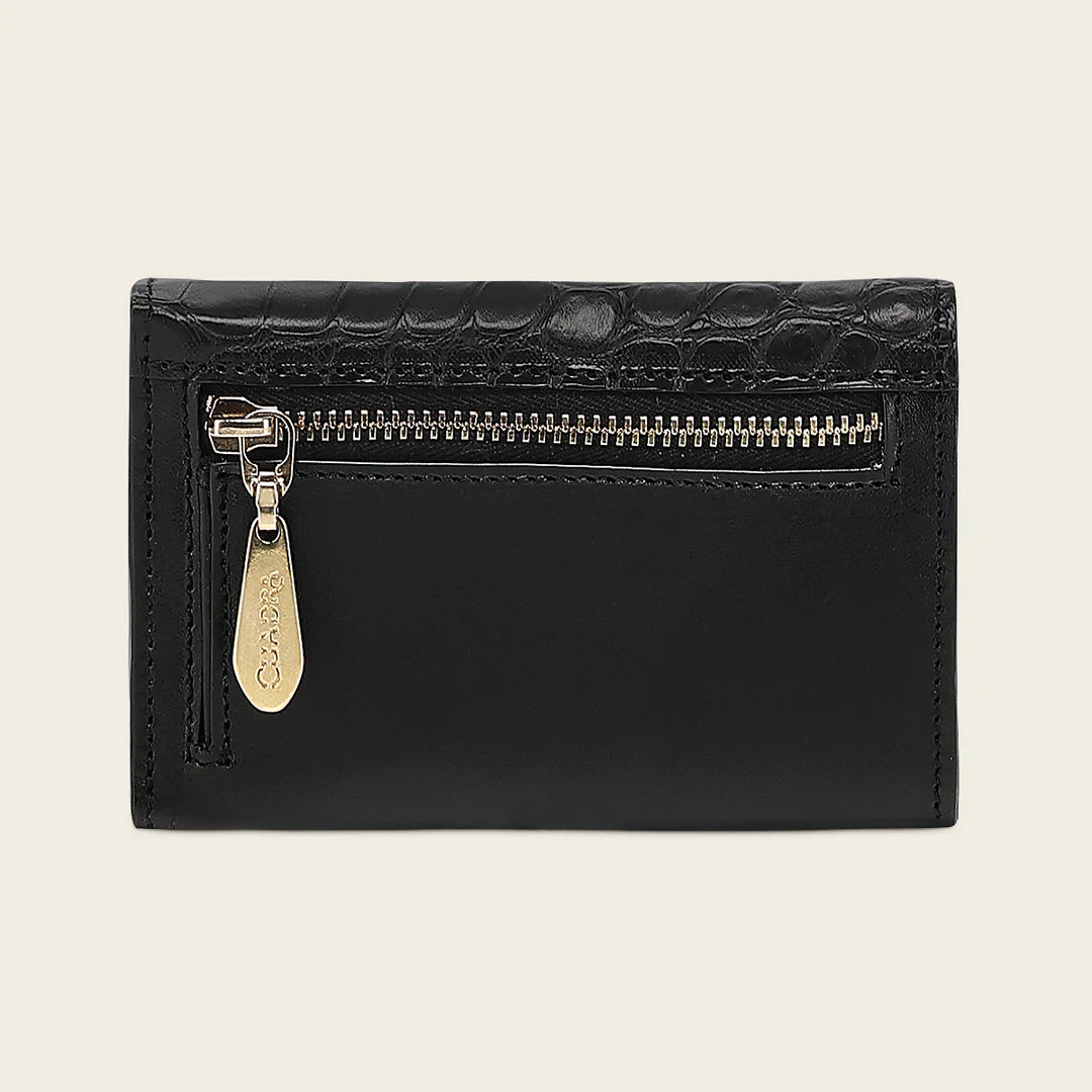 BD266AL - Cuadra black casual fashion trifold alligator wallet for woman