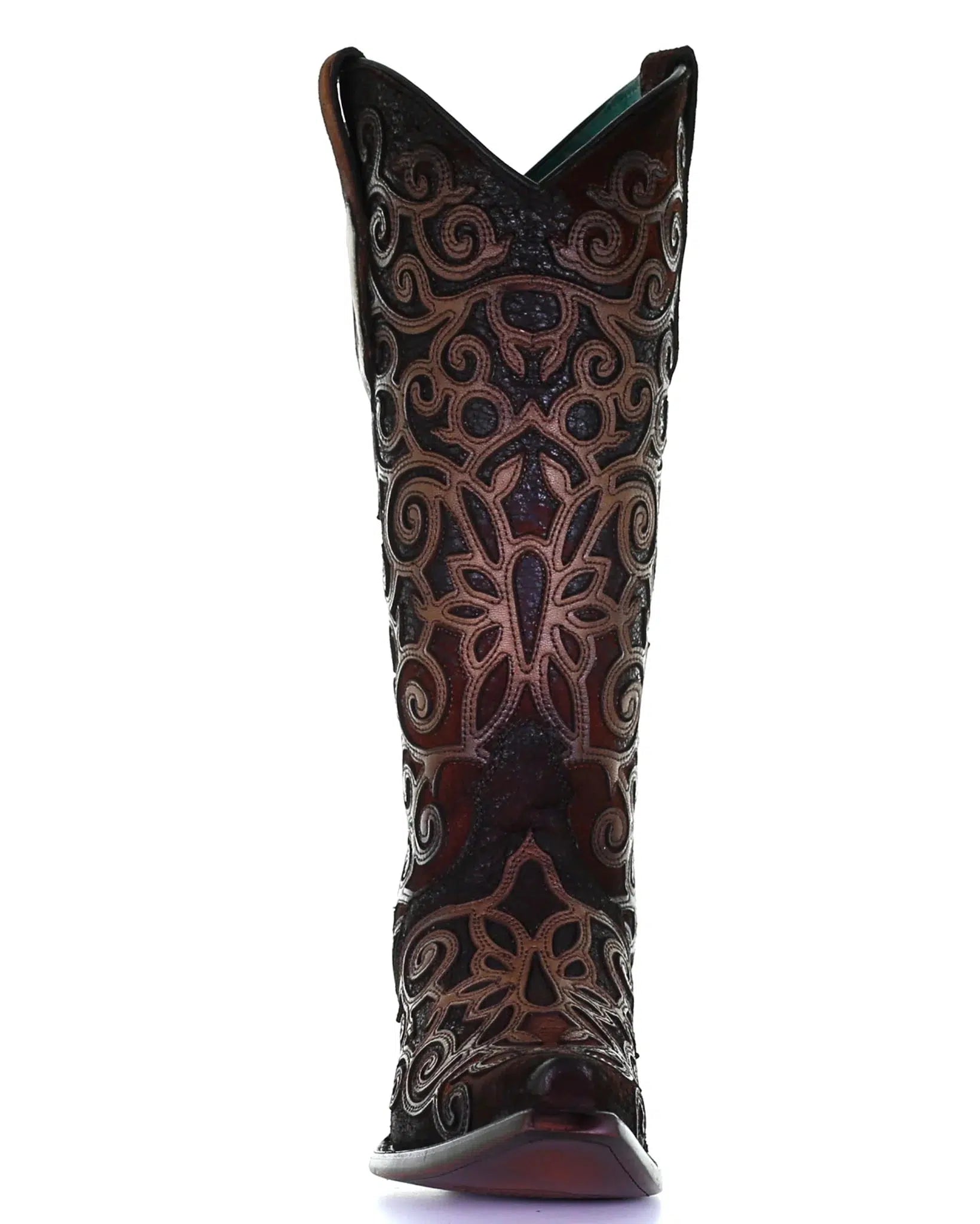 C3744-M Corral brown and red cowhide leather boots for women-Kuet.us