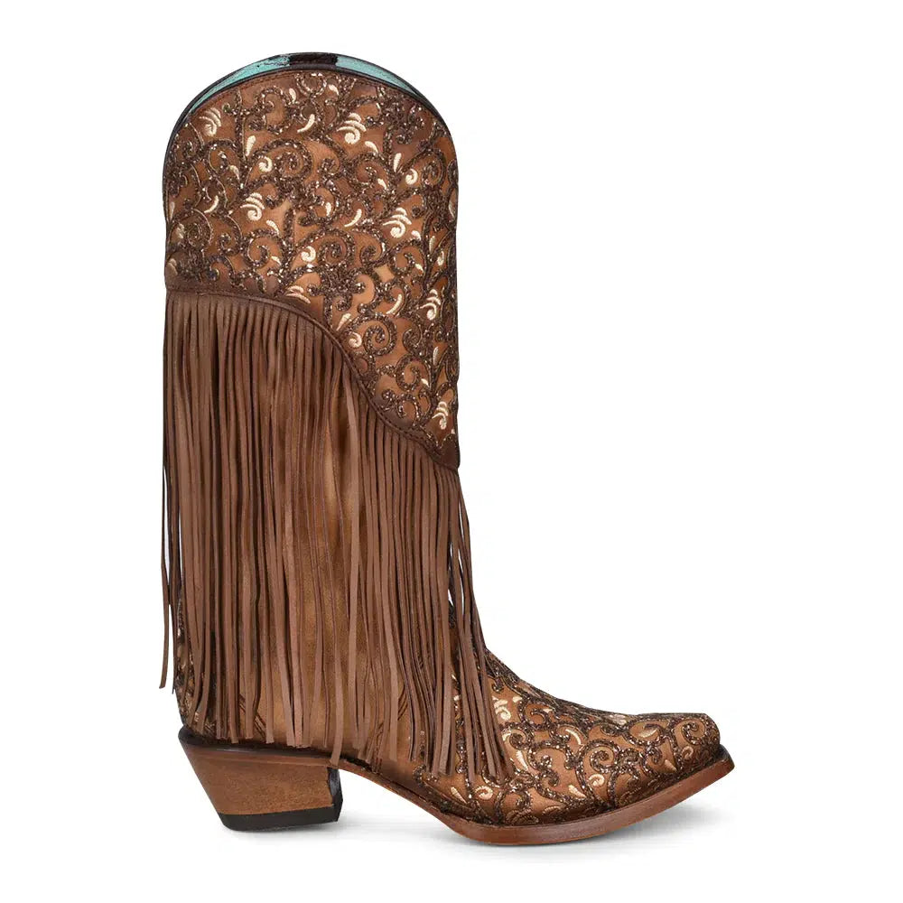 C3876 - M Corral brown western cowgirl leather studded boots for women-Kuet.us