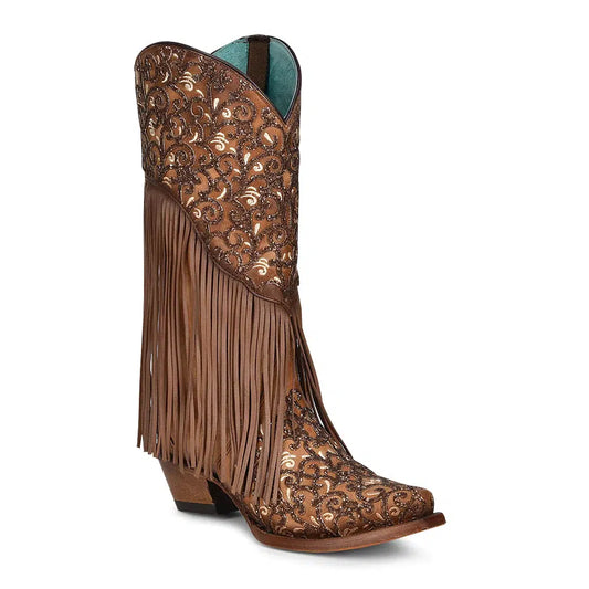C3876 - M Corral brown western cowgirl leather studded boots for women-Kuet.us
