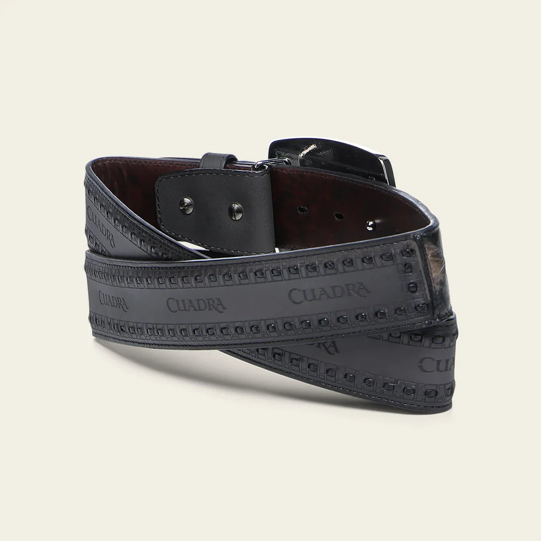 CV397PR - Cuadra black fashion cowboy pirarucu skin belt for men