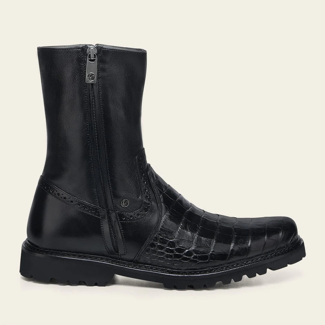 G11LPBI - Franco Cuadra black dress casual alligator leather ankle boots for men