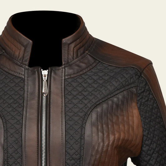 M329COC - Cuadra chocolate western fashion lambskin leather jacket for women