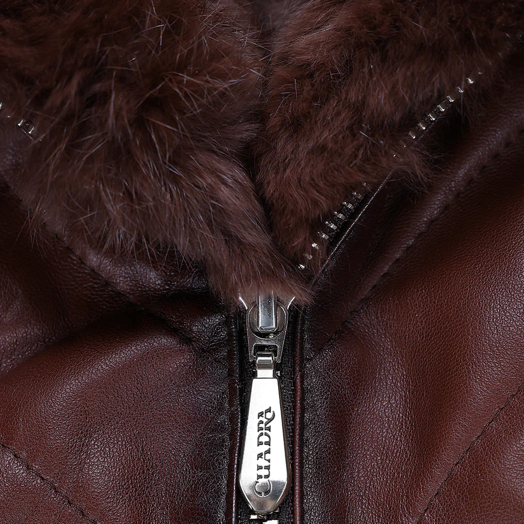 M343CNC - Cuadra brown western lambskin leather and rabbit fur vest for women