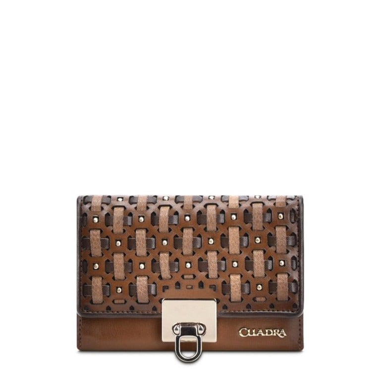 BD205RS - Cuadra maple small fashion woven leather tri fold wallet for women-Kuet.us