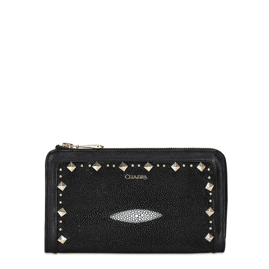 BD224MA - Cuadra black fashion stingray bifold wallet for women-Kuet.us
