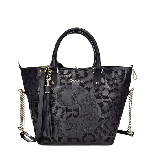 BO399MA - Cuadra black fashion leather folding canvas tote bag for women-Kuet.us