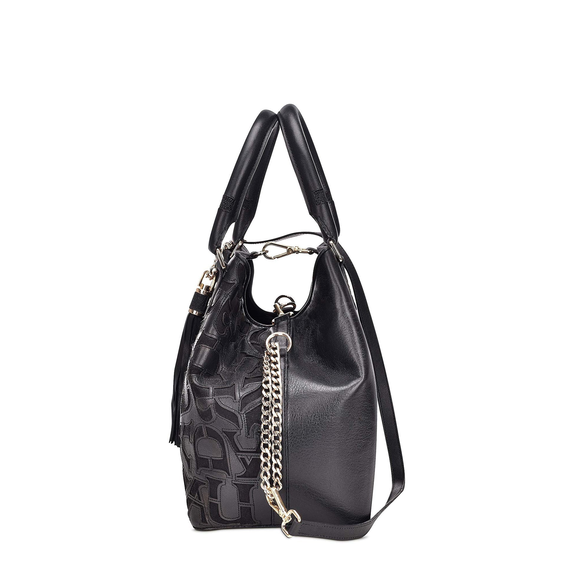 BO399MA - Cuadra black fashion leather folding canvas tote bag for women-Kuet.us