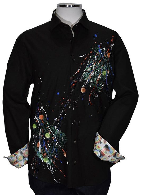CM00325 - Cuadra black casual fashion cotton hand painted shirt for men-Kuet.us