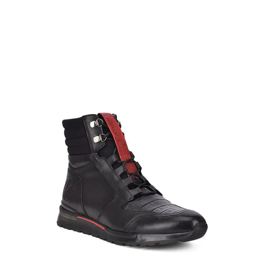 N48CWTS - Cuadra black casual fashion caiman leather sneaker boots for men-Kuet.us