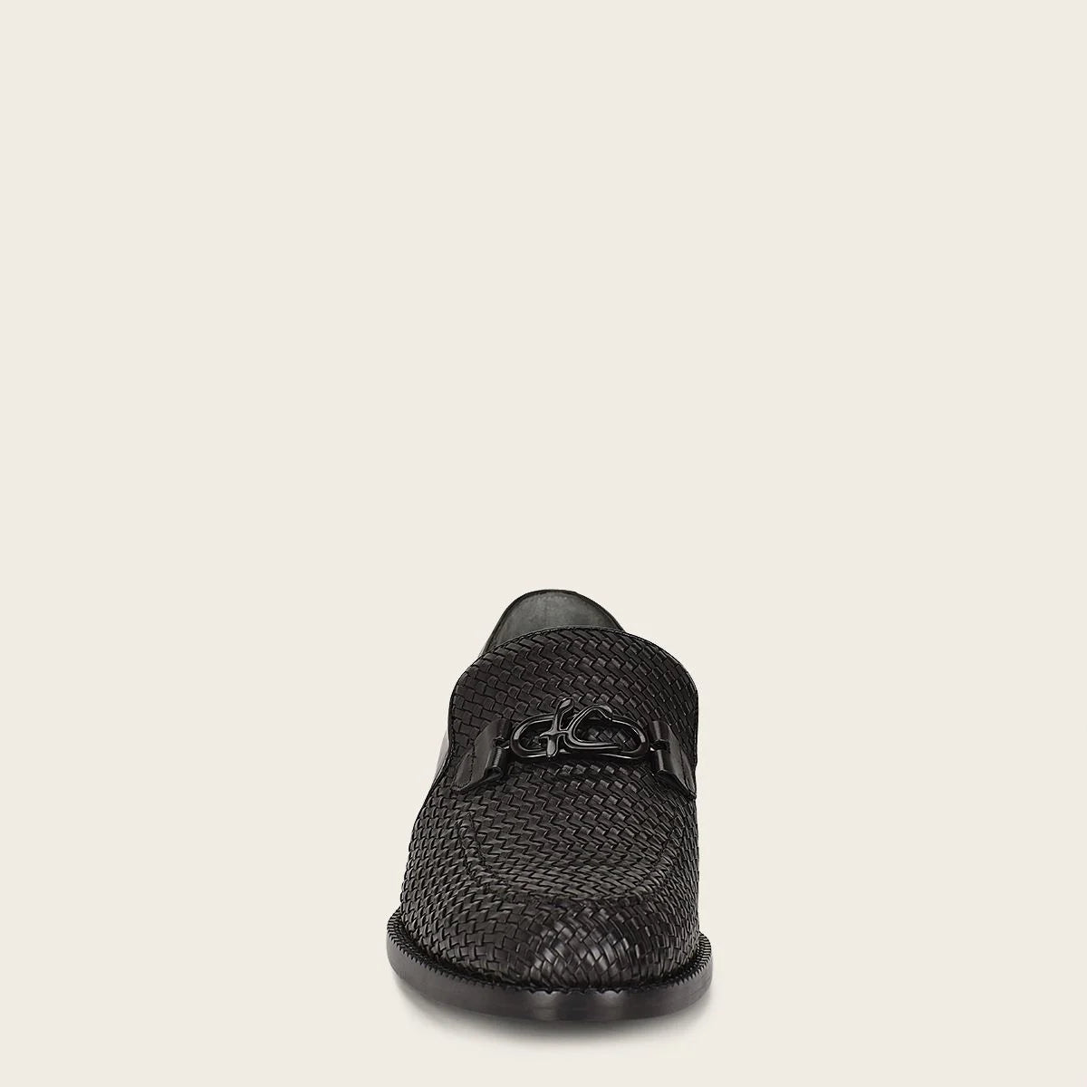 Q94TEBU - Black fashion casual woven leather loafer shoe for men