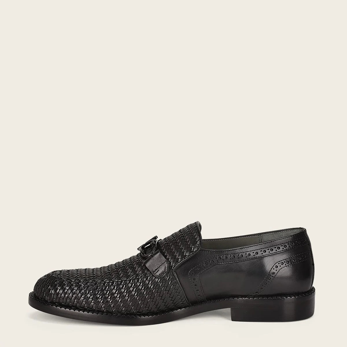 Q94TEBU - Black fashion casual woven leather loafer shoe for men