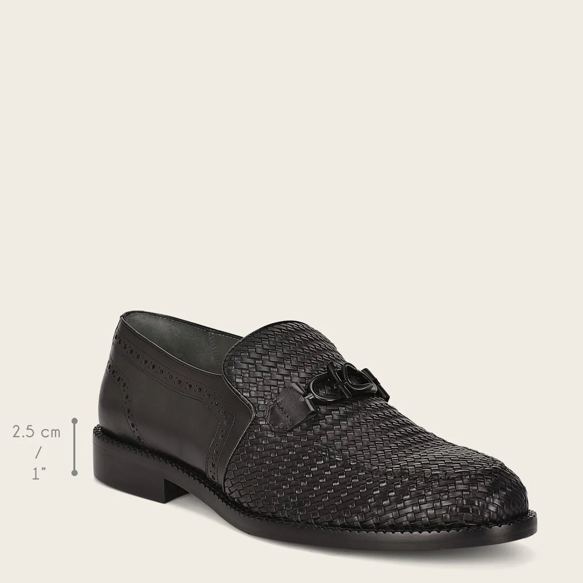 Q94TEBU - Black fashion casual woven leather loafer shoe for men