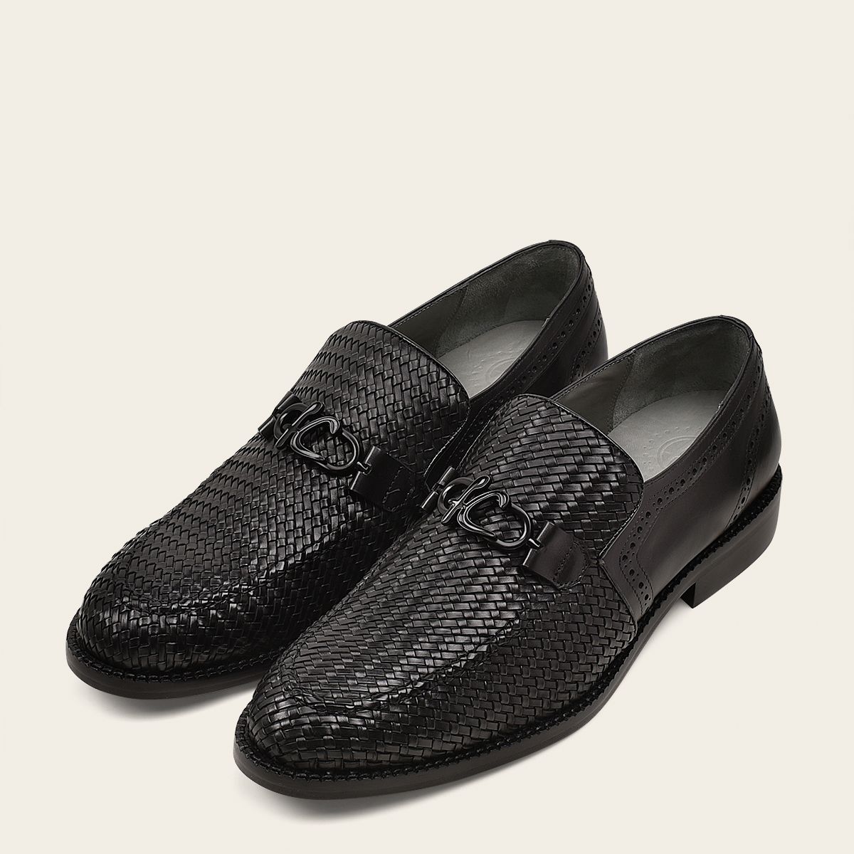 Q94TEBU - Black fashion casual woven leather loafer shoe for men