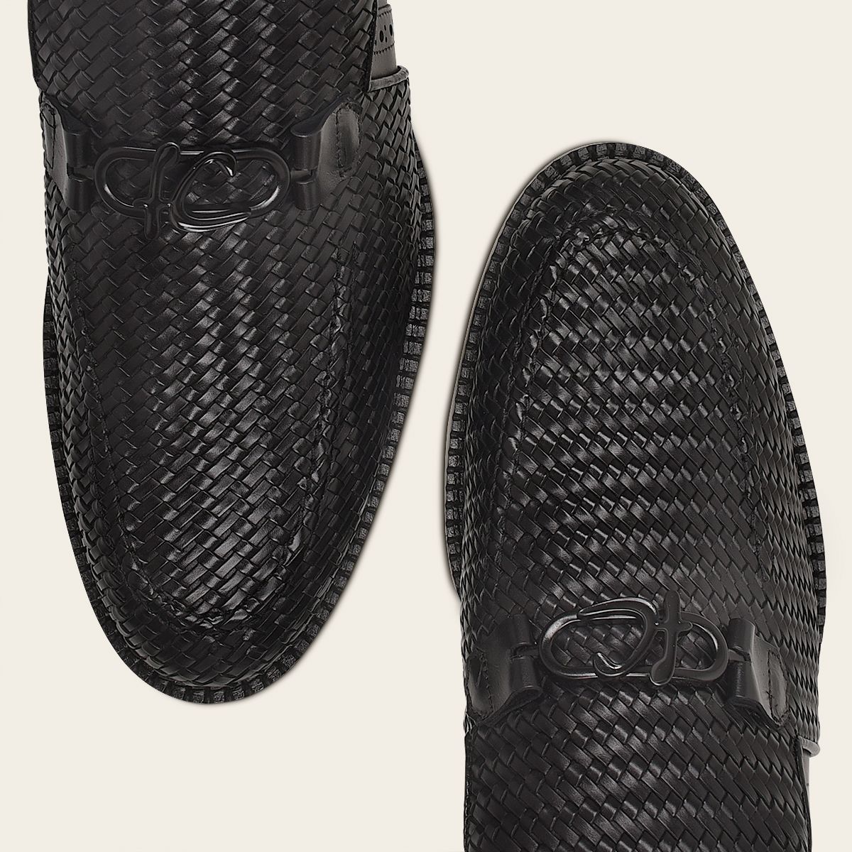 Q94TEBU - Black fashion casual woven leather loafer shoe for men