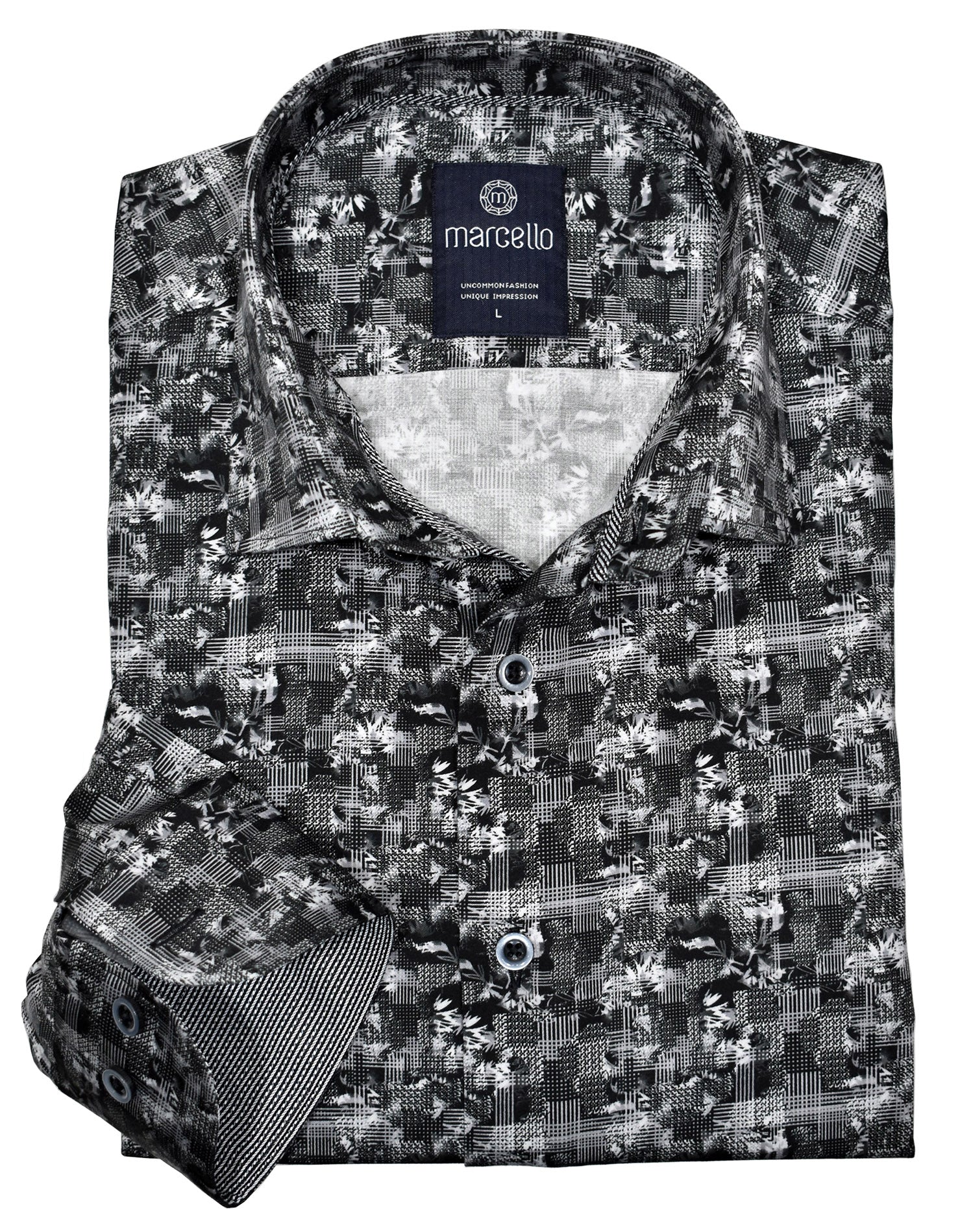 CM00408 BLACK Charcoal Brushed Plaid Shirt-Kuet.us