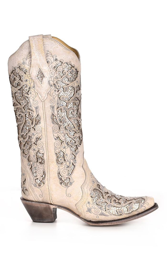 A3322 - Corral white western cowgirl wedding leather boots for women-Kuet.us