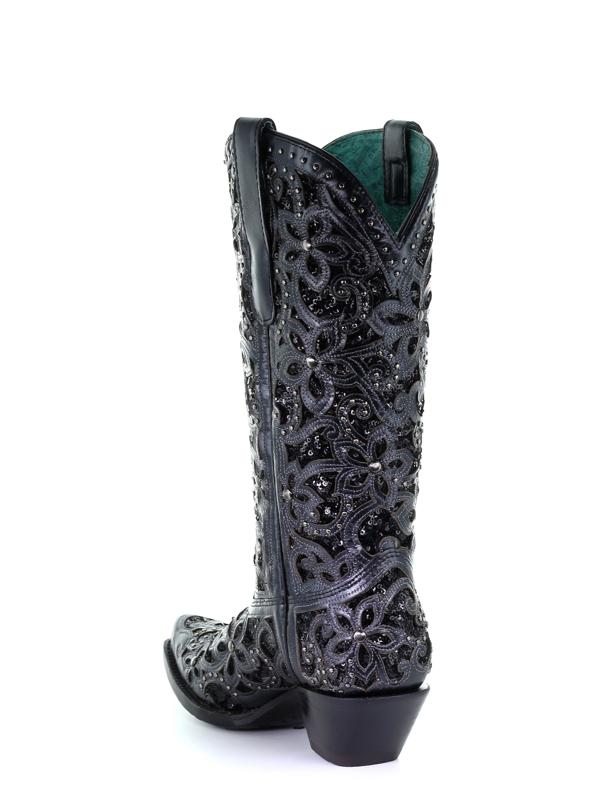 A3752 - Corral black western cowgirl leather boots for women-Kuet.us